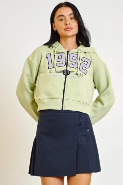 Daisy Street 1992 Applique Zip Front Hoodie-Women Tops