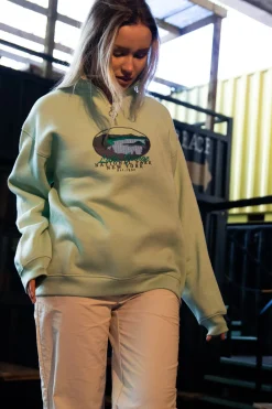Daisy Street 1/4 Zip Boyfriend Sweater with Embroidered Print-Women Hoodies & Sweatshirts
