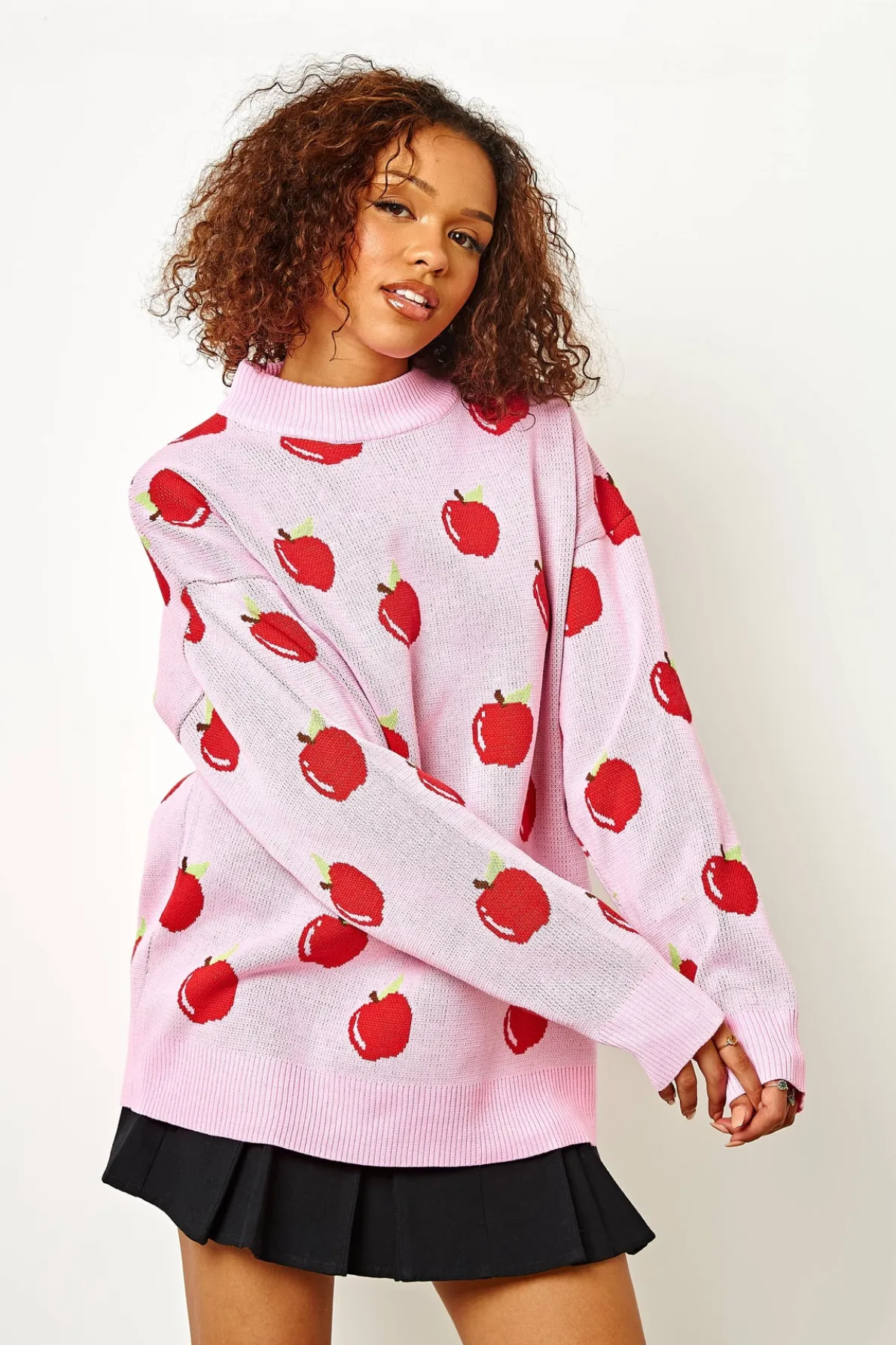 Daisy Street Apple Knitted Jumper-Women Hoodies & Sweatshirts