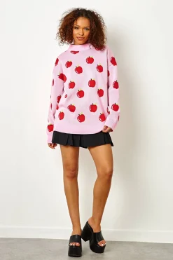 Daisy Street Apple Knitted Jumper-Women Hoodies & Sweatshirts
