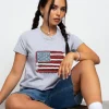 Daisy Street Applique Flag Tee-Women Tops | T-Shirts