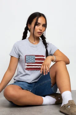 Daisy Street Applique Flag Tee-Women Tops | T-Shirts