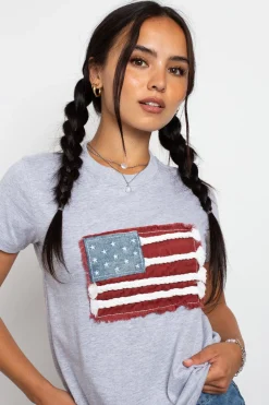 Daisy Street Applique Flag Tee-Women Tops | T-Shirts
