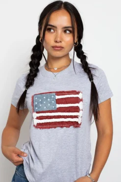 Daisy Street Applique Flag Tee-Women Tops | T-Shirts
