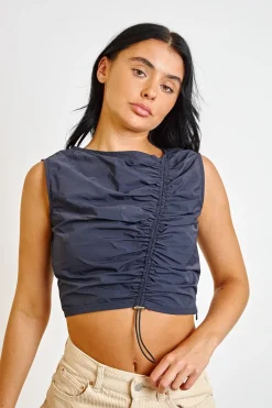 Daisy Street Asymmetric Ruched Crop Top-Women Tops