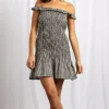 Daisy Street Bardot Shirred Mini Dress With Frill-Women Dresses