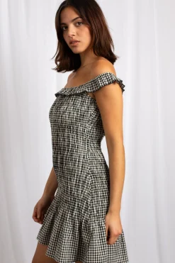 Daisy Street Bardot Shirred Mini Dress With Frill-Women Dresses