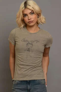 Daisy Street Betty Boop Washed Fitted Tee-Women Tops | T-Shirts