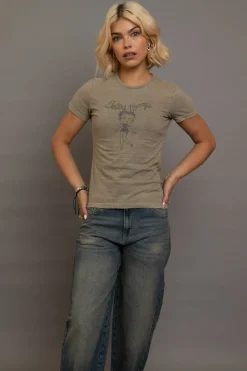 Daisy Street Betty Boop Washed Fitted Tee-Women Tops | T-Shirts