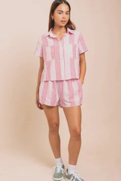Daisy Street Boxy Shirt In Seersucker Stripe Co-ord-Women Tops