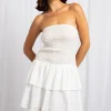 Daisy Street Broderie Bandeau Tiered Mini Dress-Women Dresses