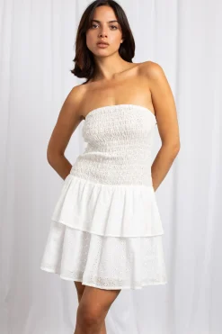 Daisy Street Broderie Bandeau Tiered Mini Dress-Women Dresses