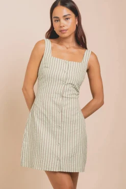 Daisy Street Button Front Square Neck Mini Dress-Women Dresses
