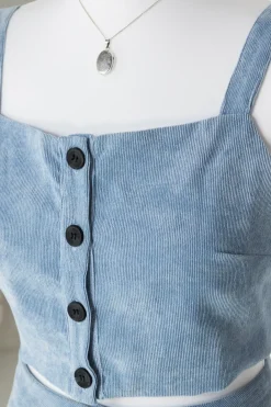 Daisy Street Button Up Crop Top in Cord-Women Tops
