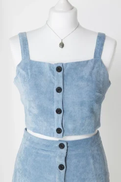 Daisy Street Button Up Crop Top in Cord-Women Tops