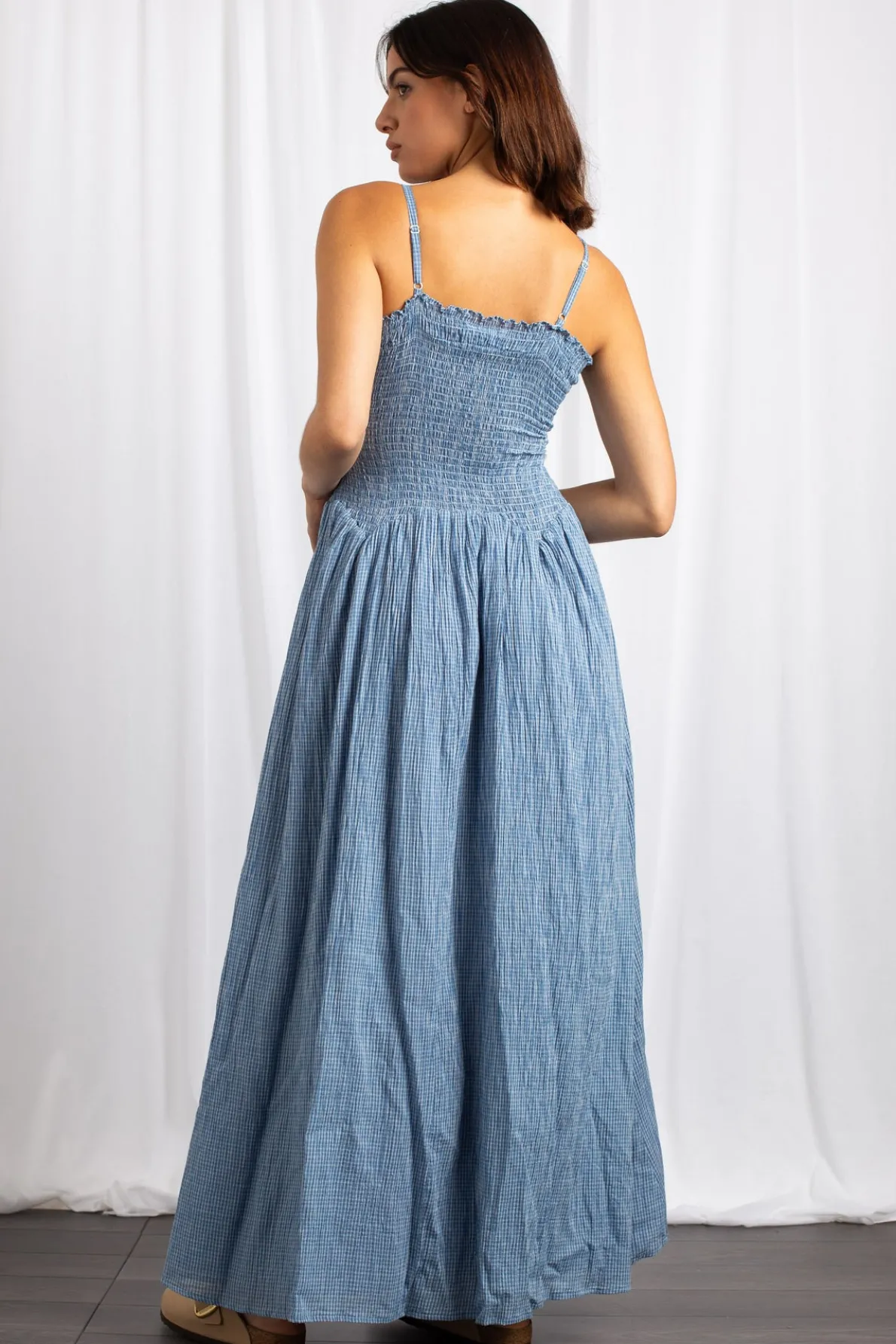 Daisy Street Check Drop Waist Detail Maxi Dress-Women Dresses
