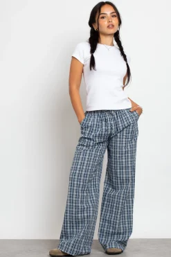 Daisy Street Check Wide Leg Trouser With Drawcord Waist-Women Trousers