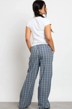 Daisy Street Check Wide Leg Trouser With Drawcord Waist-Women Trousers