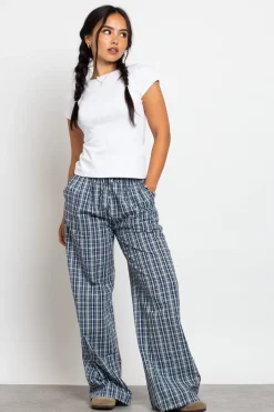 Daisy Street Check Wide Leg Trouser With Drawcord Waist-Women Trousers