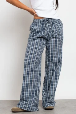 Daisy Street Check Wide Leg Trouser With Drawcord Waist-Women Trousers