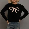 Daisy Street Chenille Bow Motif Sweater-Women Tops