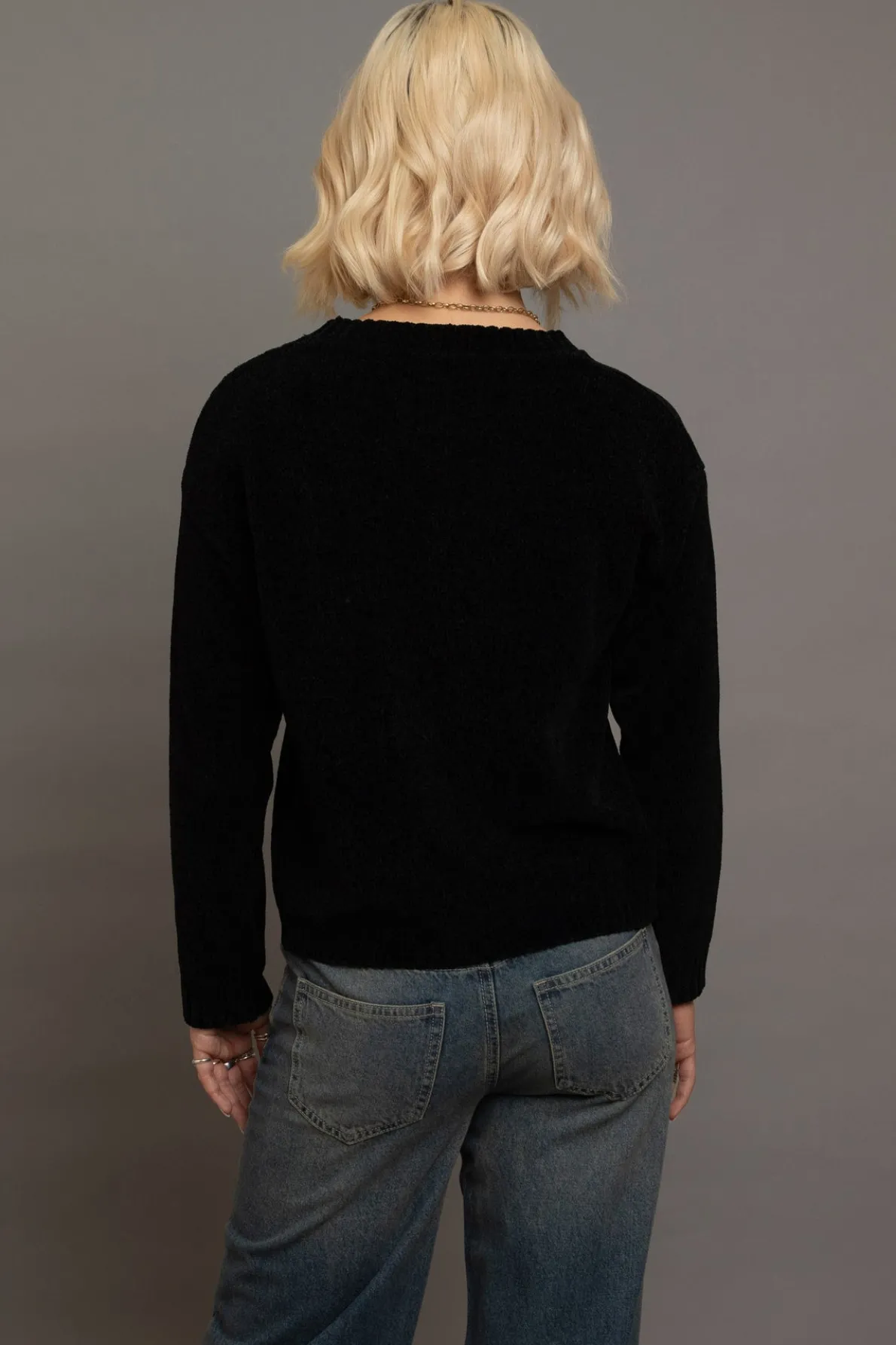 Daisy Street Chenille Bow Motif Sweater-Women Tops