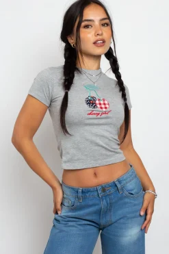 Daisy Street Cherry Baby Tee-Women Tops | T-Shirts