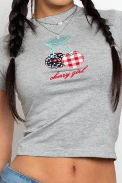 Daisy Street Cherry Baby Tee-Women Tops | T-Shirts