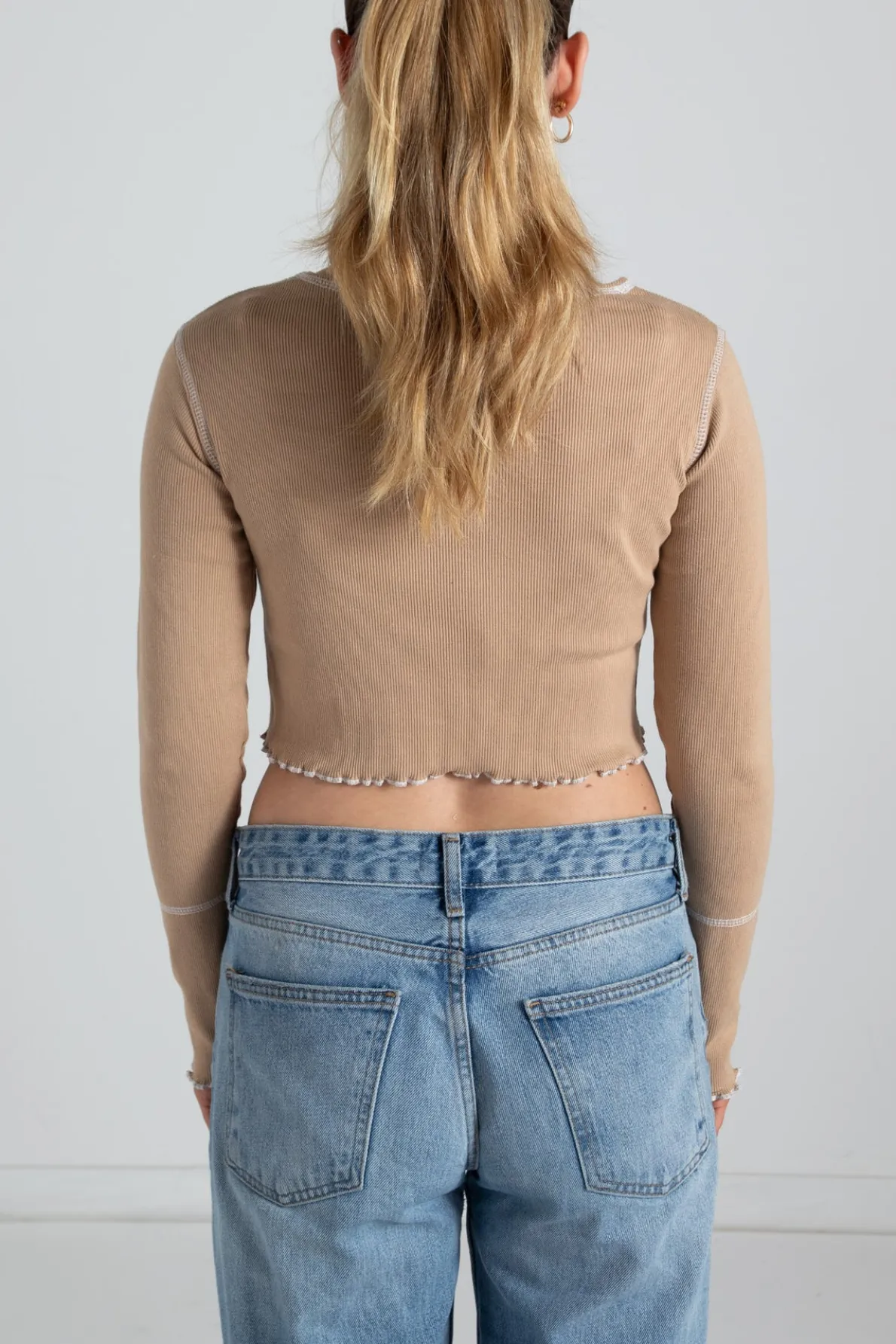 Daisy Street Contrast Stitch Crop Top-Women Tops