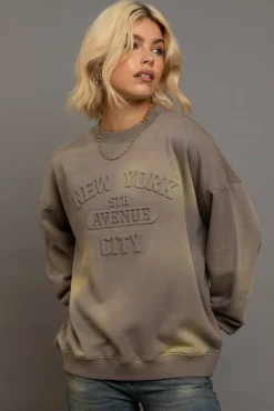 Daisy Street Crew Neck Sweat With Embossed Text-Women Hoodies & Sweatshirts
