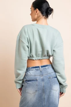Daisy Street Crop Sweater in Salt-Women Hoodies & Sweatshirts