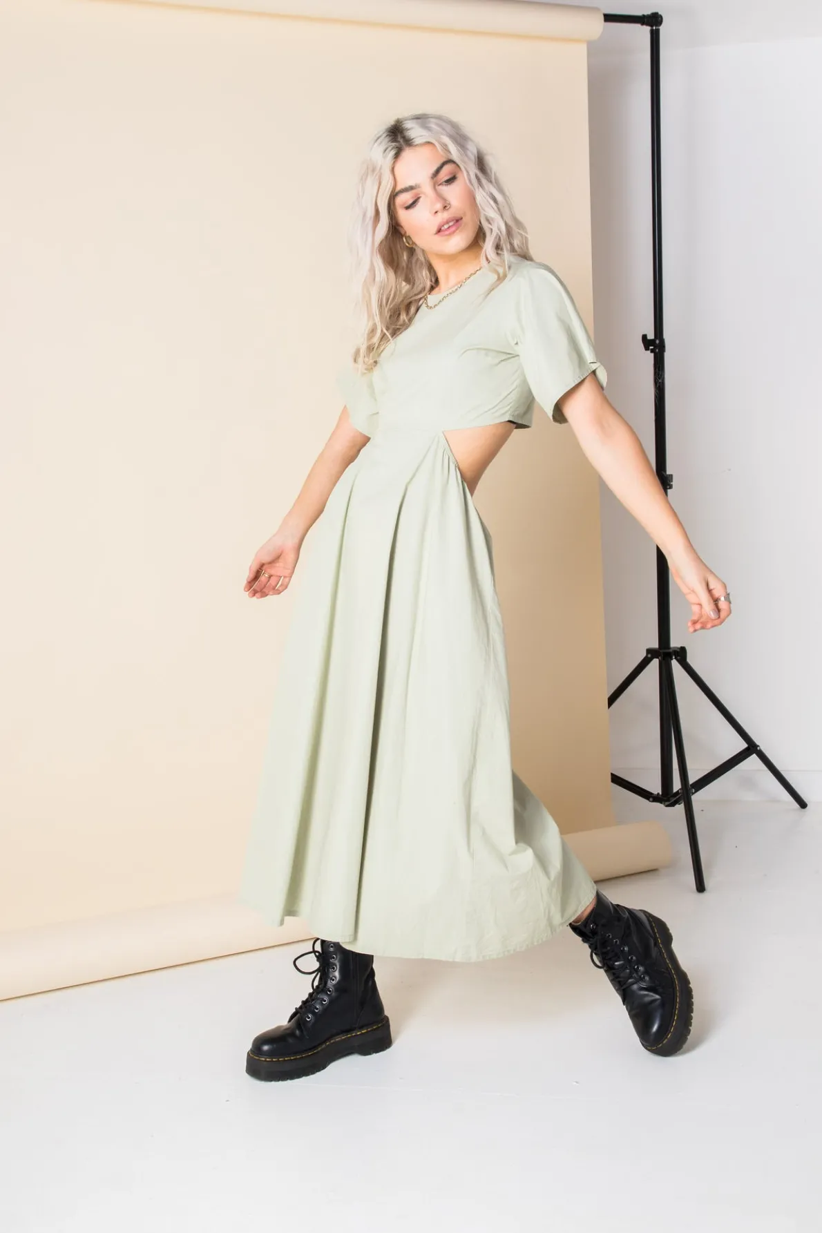 Daisy Street Cut-Out Cotton Midi Dress-Women Dresses