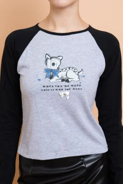 Daisy Street Deer Contrast Raglan Sleeve Tee-Women Tops