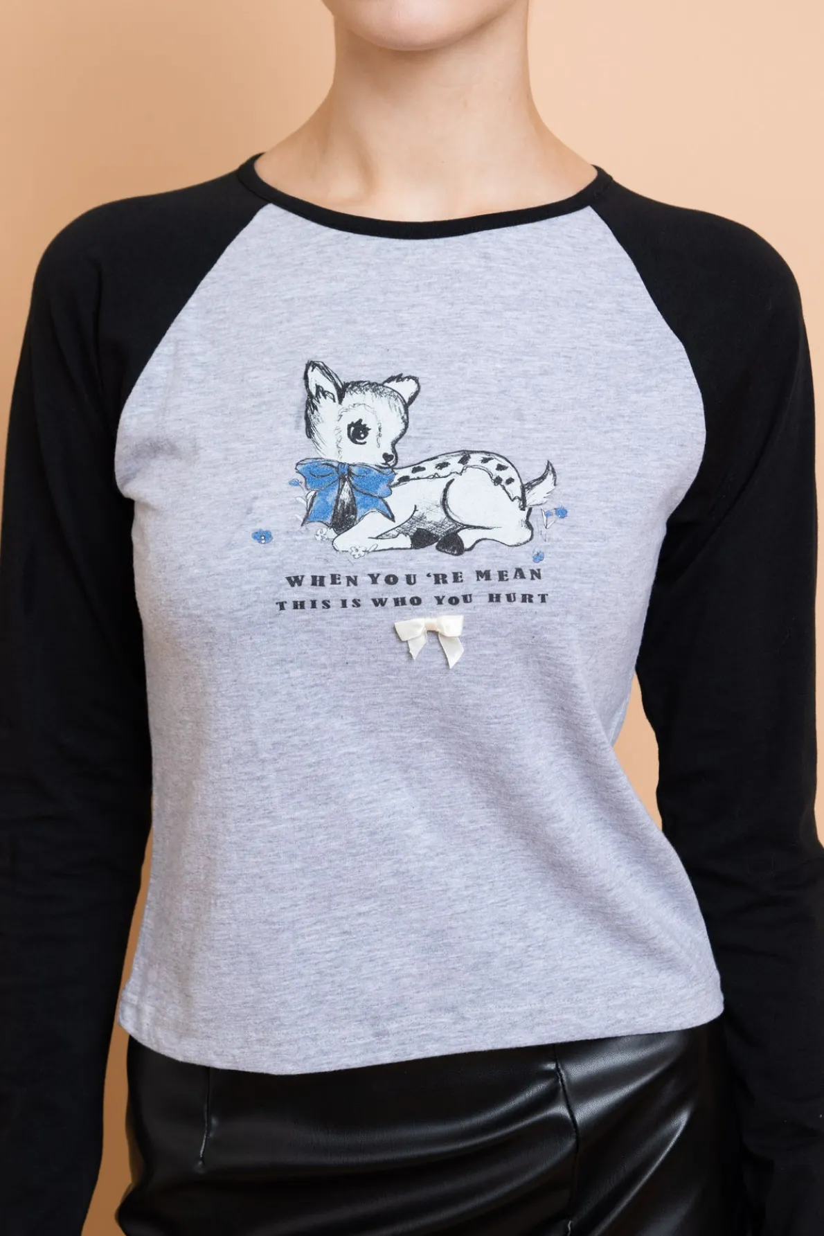 Daisy Street Deer Contrast Raglan Sleeve Tee-Women Tops