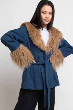 Daisy Street Coat With Faux fur Detail-Women Jackets