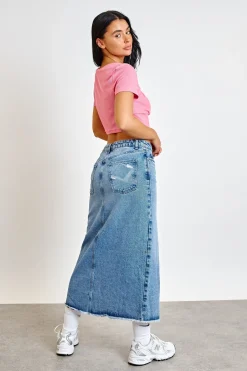 Daisy Street Denim Midi Skirt-Women Skirts