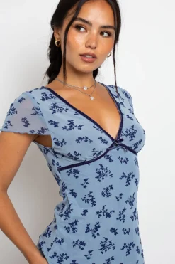 Daisy Street Devore Mesh Mini Dress With Velvet Ribbon Trim-Women Dresses