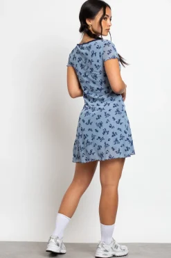Daisy Street Devore Mesh Mini Dress With Velvet Ribbon Trim-Women Dresses