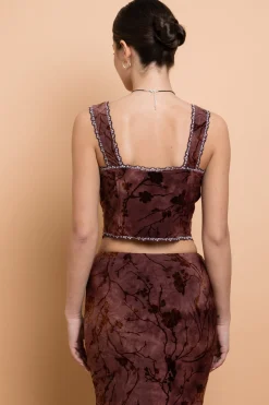 Daisy Street Devore Tie Detail Crop Top-Women Partywear | Tops