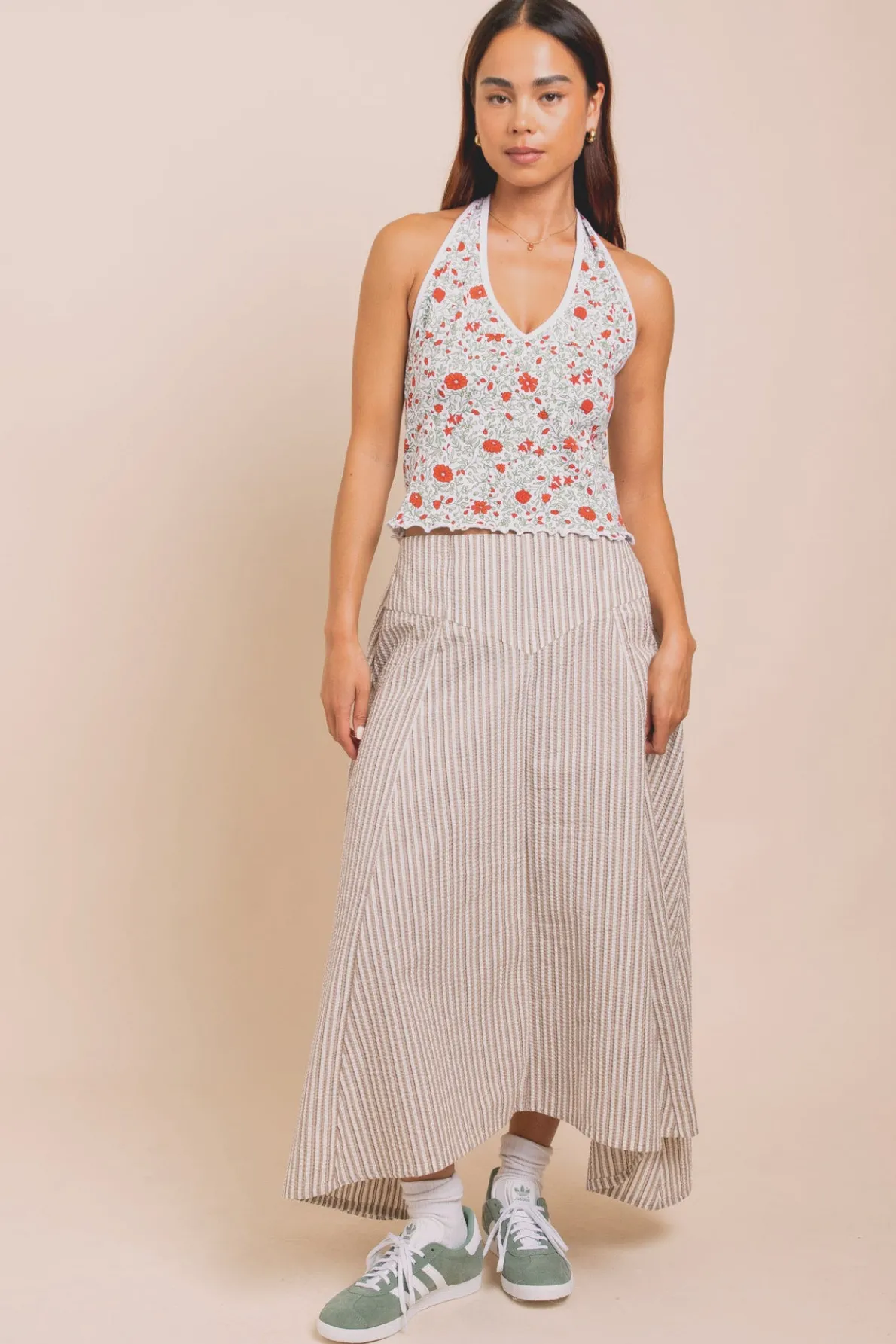 Daisy Street Ditsy Jersey Halter Neck Top-Women Tops