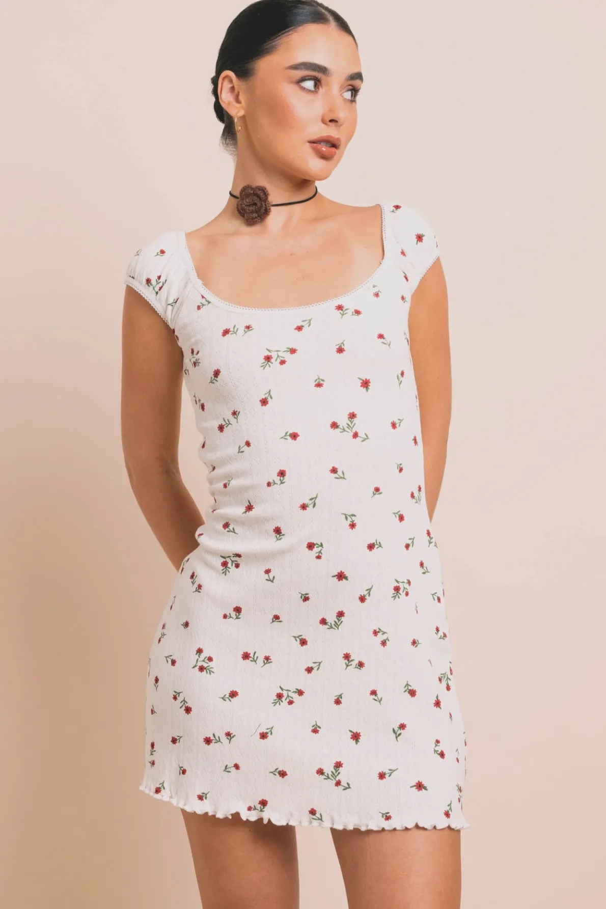 Daisy Street Ditsy Pointelle Mini Dress-Women Dresses