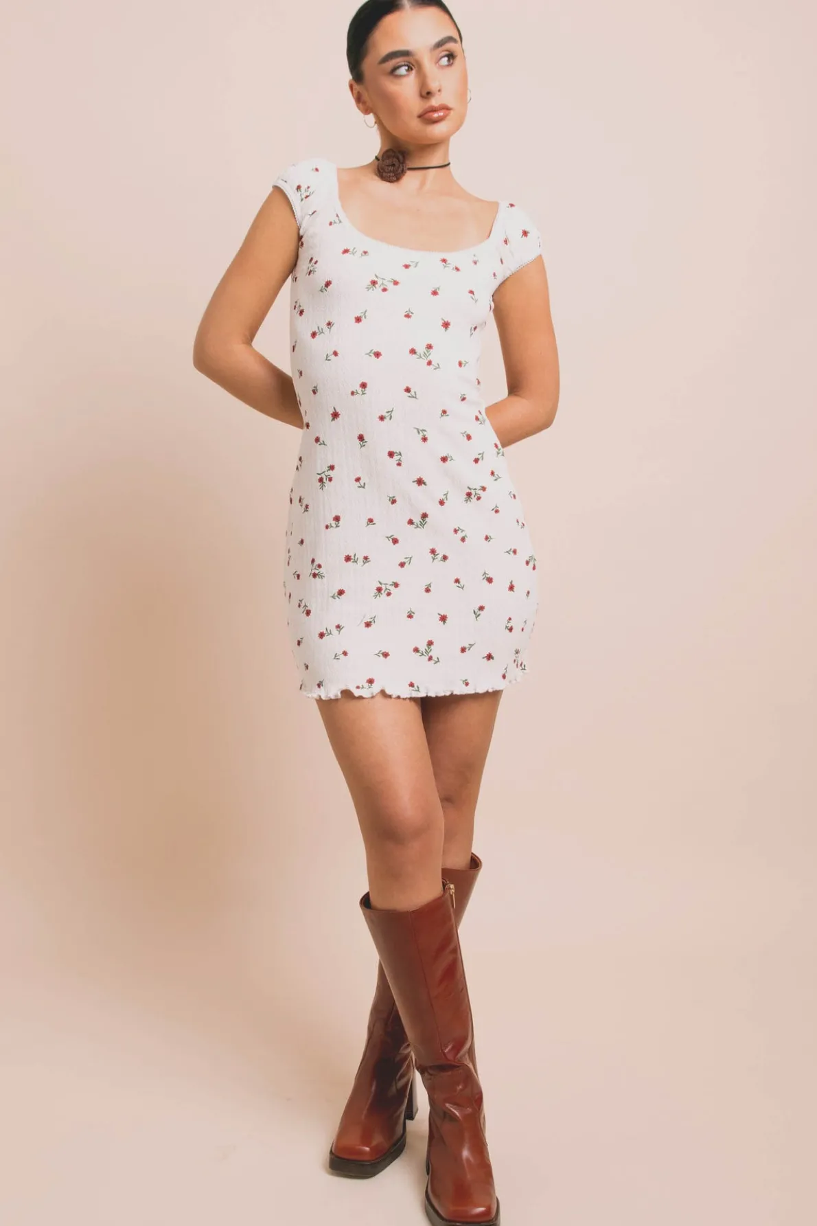 Daisy Street Ditsy Pointelle Mini Dress-Women Dresses