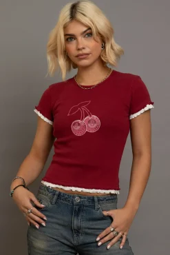 Daisy Street Double Layer Haylie Baby Tee-Women Tops | T-Shirts