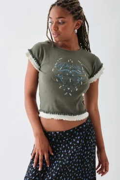 Daisy Street Double Layer Effect Baby Tee-Women T-Shirts