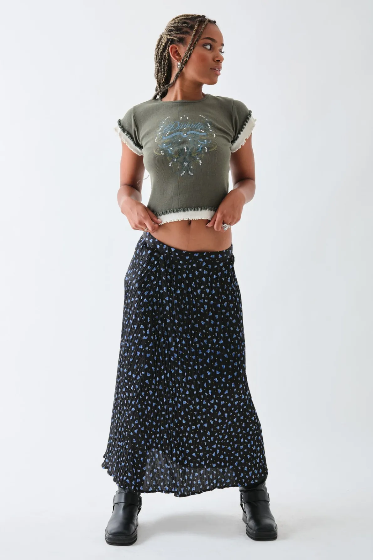 Daisy Street Double Layer Effect Baby Tee-Women T-Shirts