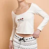 Daisy Street Embroidered Detail Long Sleeve Tee-Women Tops