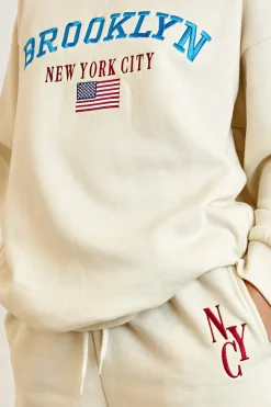 Daisy Street Fleece Back Sweater With Brooklyn Embroidery-Women Hoodies & Sweatshirts