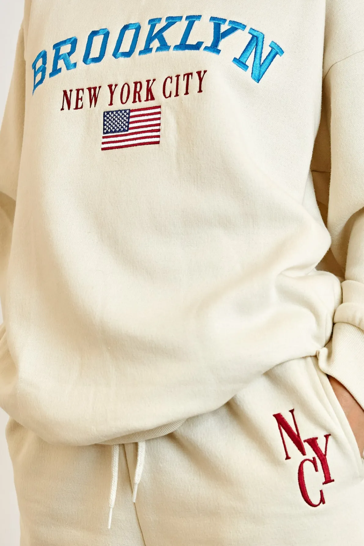 Daisy Street Fleece Back Sweater With Brooklyn Embroidery-Women Hoodies & Sweatshirts