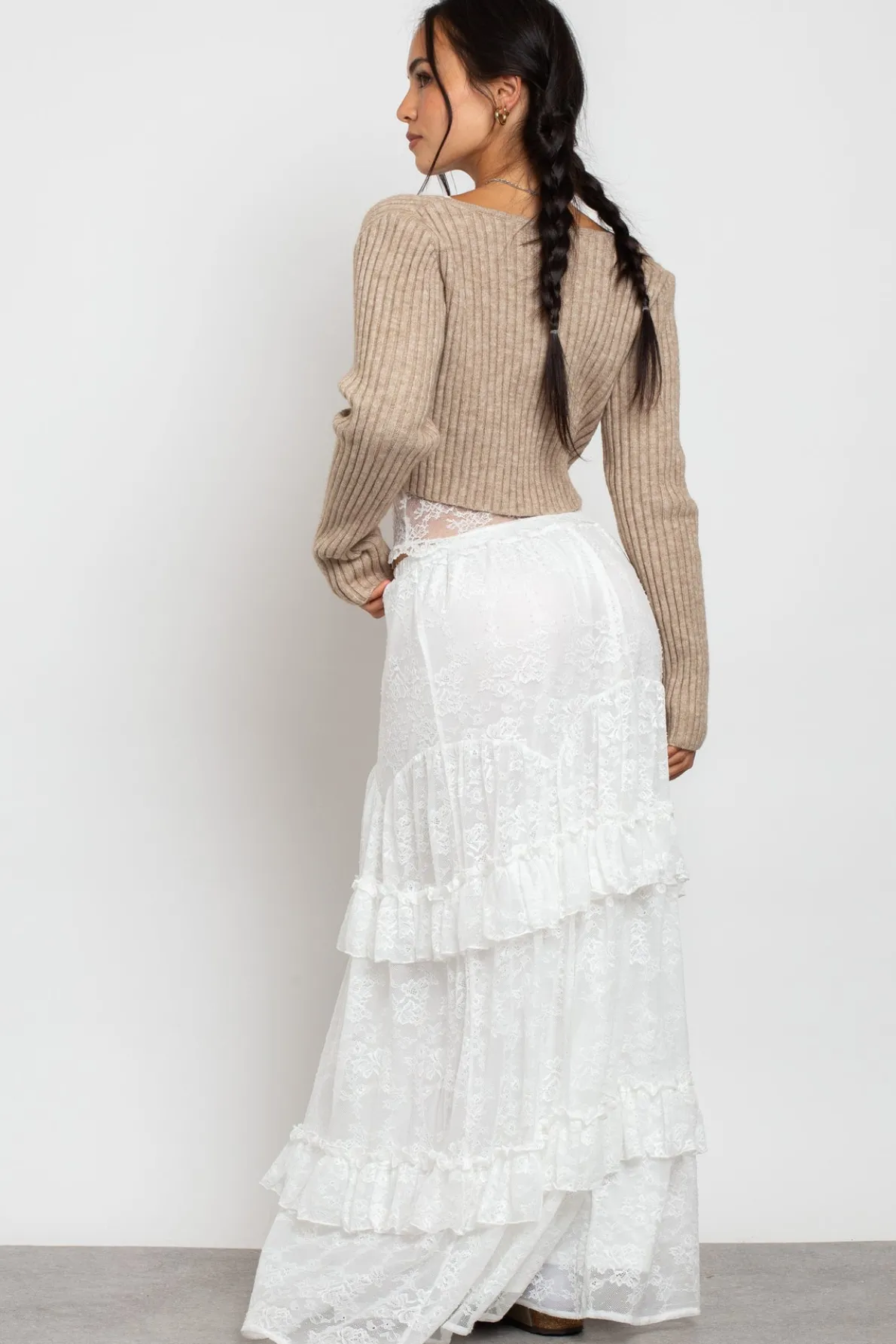 Daisy Street Frill Detail Lace Maxi Skirt-Women Skirts