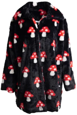 Daisy Street Fur Coat in Mushroom Print-Women Jackets